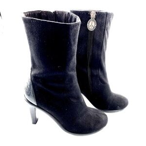 Donald J Pliner Shoe Boot Heel Stiletto Mid Calf Mottled Black Suede Black Sz 10